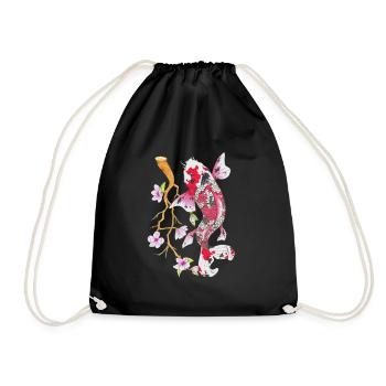 Koi Karpfen Lotus Japanisches Design Geschenk - Turnbeutel - Schwarz - Vorne