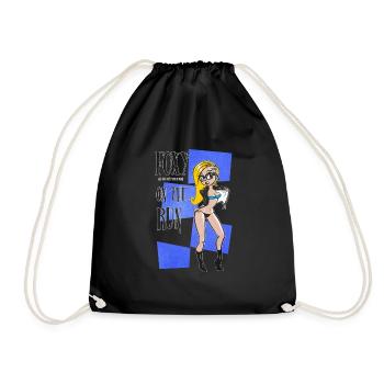 Nerd Geek Hipster Retro Pinup Blonde (blue bg) - Drawstring Bag - black - Front