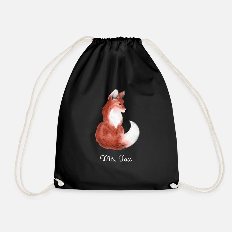Mr. Fox white - Drawstring Bag - black