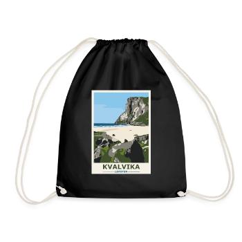 Kvalvika Beach Lofoten Norway Gift and Idea - Drawstring Bag - black - Front