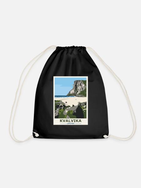 Kvalvika Beach Lofoten Norway Gift and Idea - Drawstring Bag - black