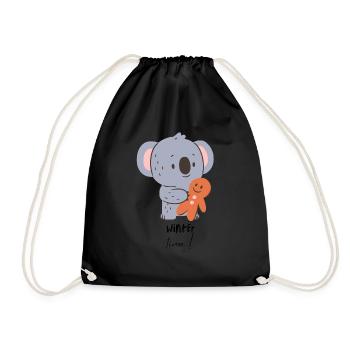 Winter time cute koala winter design! - Drawstring Bag - black - Front