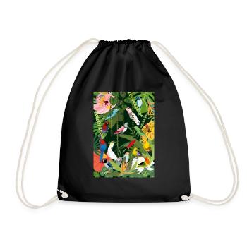 Parrots in the jungle, illustration - Drawstring Bag - black - Front