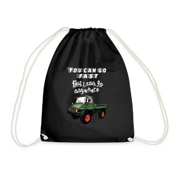 You can go faster, but I can go ANYWHERE! Unimog - Drawstring Bag - black - Front