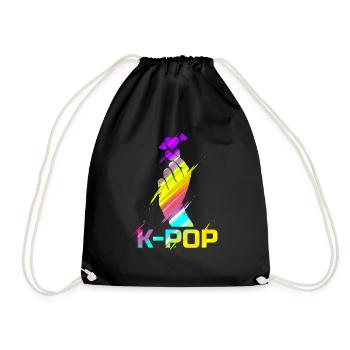 K-Pop Finger Snap Heart Symbol Kawaii Kpop Music - Drawstring Bag - black - Front