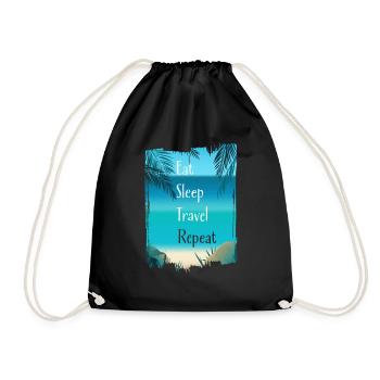 eat sleep travel repeat - Drawstring Bag - black - Front