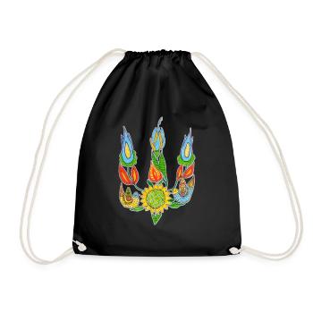 Ukrainian trident, Floral pattern, UA symbol. - Drawstring Bag - black - Front