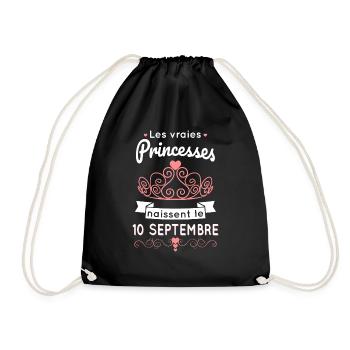 Anniversaire - Princesses naissent le 10 Septembre - Sac de sport léger - noir - Devant