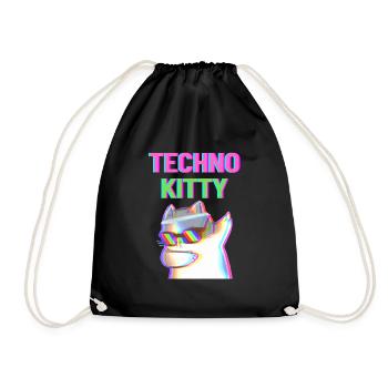 Techno Kitty - Drawstring Bag - black - Front