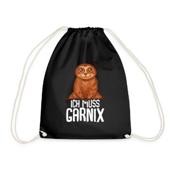 ich muss garnix Faultier - Turnbeutel - Schwarz - Vorne