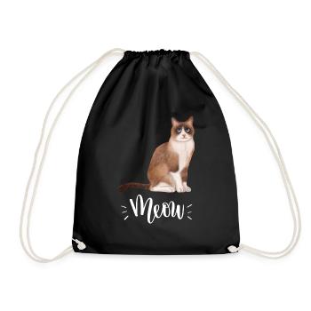 Cute Kawaii Funny Cat Saying Meow - Drawstring Bag - black - Front