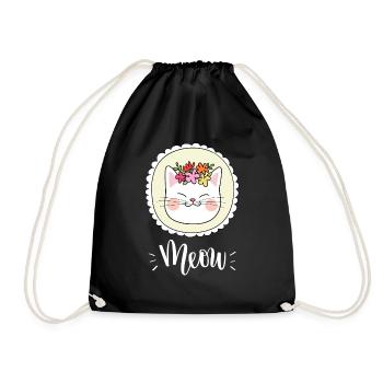 Niedliche Kawaii lustige Katze mit Blumen, die Miauen sagen - Turnbeutel - Schwarz - Vorne