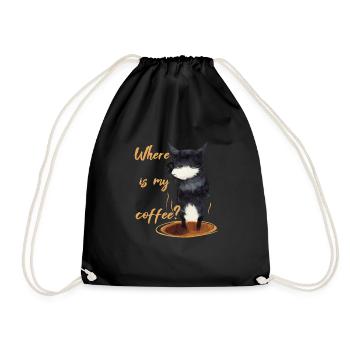 Where is my coffee? Gift idea, cat, coffee - Drawstring Bag - black - Front