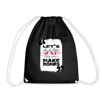 fun sayings heart quote flower power global peace - Drawstring Bag - black - Front