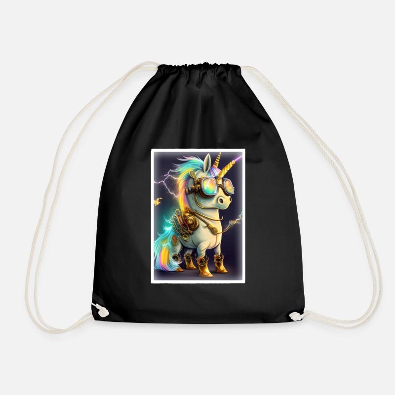 Einhorn im Steampunk Cyborg Style mit Neonlichtern - Turnbeutel - Schwarz