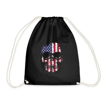 US Flaggen Schädel mit Sonnenbrille - Turnbeutel - Schwarz - Vorne