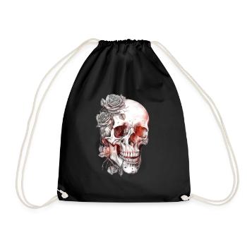 Flaming Skull & Rose - Drawstring Bag - black - Front