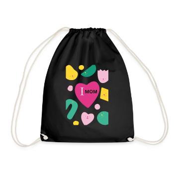 I Love Mom: Vibrant Tribute to Motherhood" Tags: - Drawstring Bag - black - Front