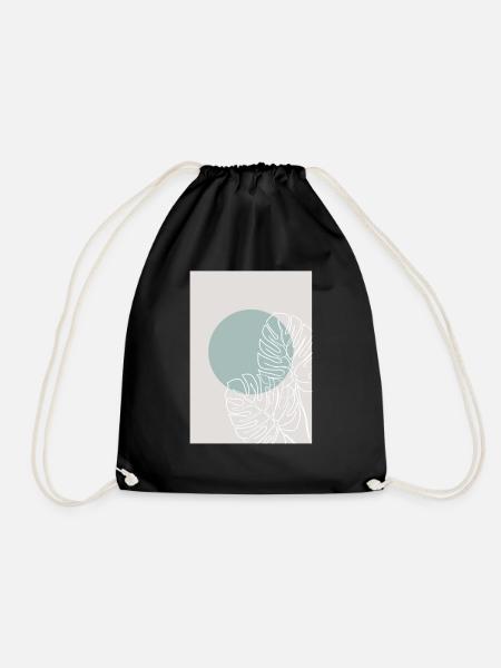 MONSTERA LINE-ART - Drawstring Bag - black