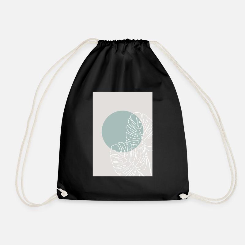 MONSTERA LINE-ART - Drawstring Bag - black
