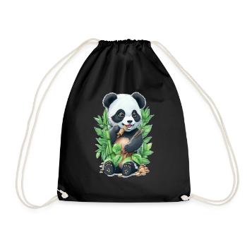 Panda Bär ißt Bambus - Turnbeutel - Schwarz - Vorne