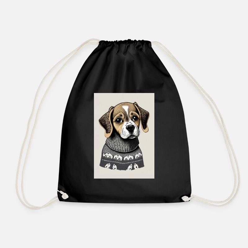 Dog in sweater - Drawstring Bag - black