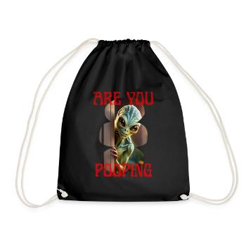 Are You Pooping Alien Archie Looking Around Corner - Drawstring Bag - black - Front