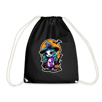 Halloween - Witch Pumpkin and Bat - Drawstring Bag - black - Front