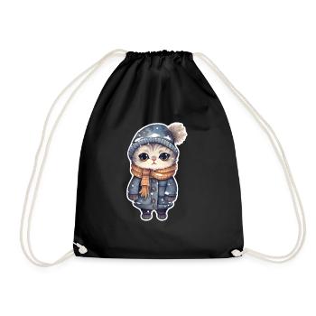 Chat avec chapeau, écharpe et veste - Sac de sport léger - noir - Devant