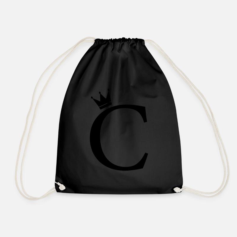 C monogram crown - Drawstring Bag - black