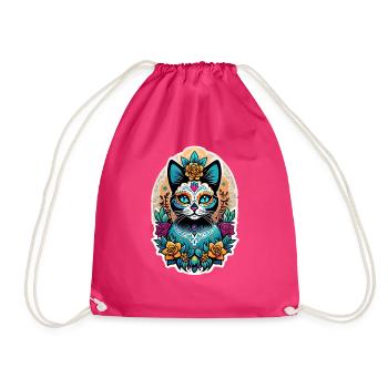 Katze Mexiko - Dia de los Muertos - Turnbeutel - Fuchsia - Vorne