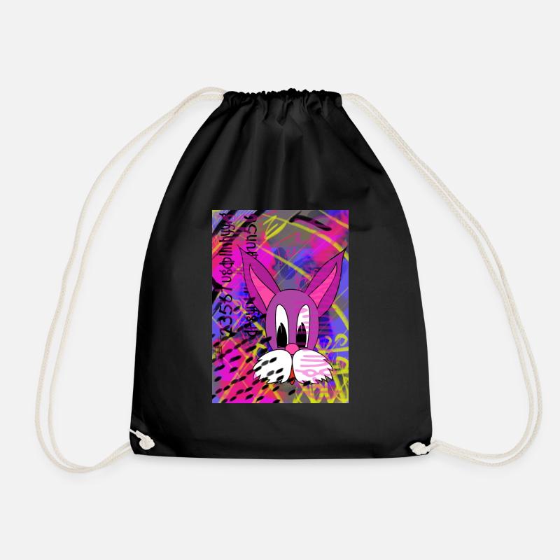 Graffiti style pink rabbit - Drawstring Bag - black