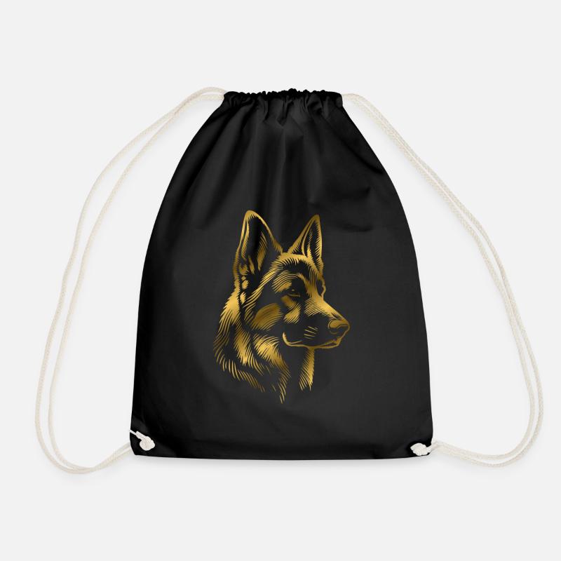 German Shepherd head gold - Drawstring Bag - black
