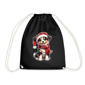 Dog with Christmas Hat - Drawstring Bag - black - Front
