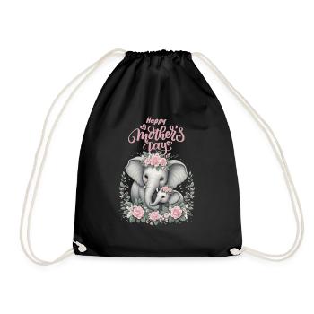 Mother's Love Elephant & Calf Floral Wreath - Turnbeutel - Schwarz - Vorne