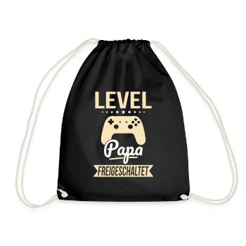 Level Papa freigeschaltet - Geschenkidee Vatertag - Turnbeutel - Schwarz - Vorne