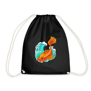 Koi-Karpfen - Welle - Fisch - Turnbeutel - Schwarz - Vorne