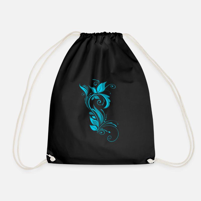 Blue ornamental pattern - Drawstring Bag - black