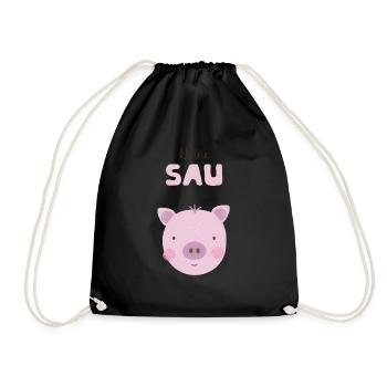 Kleine Sau rosa Schwein Kinder Kinderzimmer Deko - Turnbeutel - Schwarz - Vorne