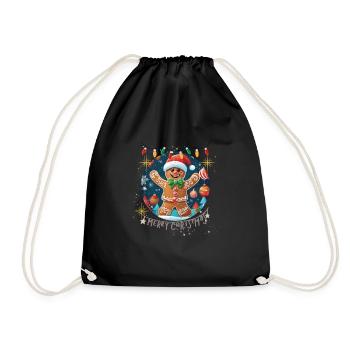 gingerbread man merry christmas christmas gift - Drawstring Bag - black - Front