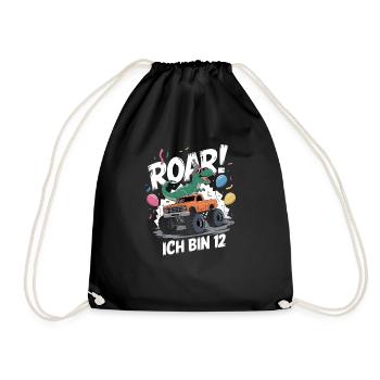 12th Birthday 12 Years Dino Monster Truck Fan - Drawstring Bag - black - Front