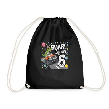 6th Birthday 6 Years Dino Monster Truck Fan - Drawstring Bag - black - Front