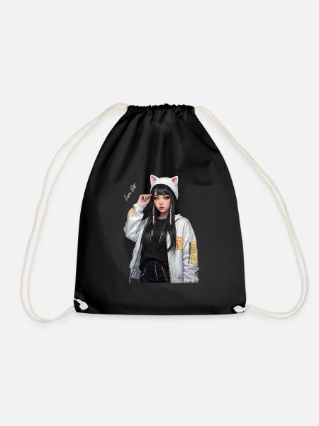 Anime Girl - Drawstring Bag - black