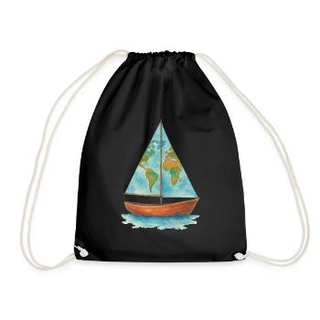 Boat World Map Sailboat - Drawstring Bag - black - Front