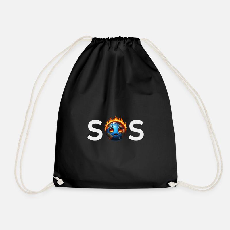 SOS - Burning Sad Earth Climate Change - Drawstring Bag - black