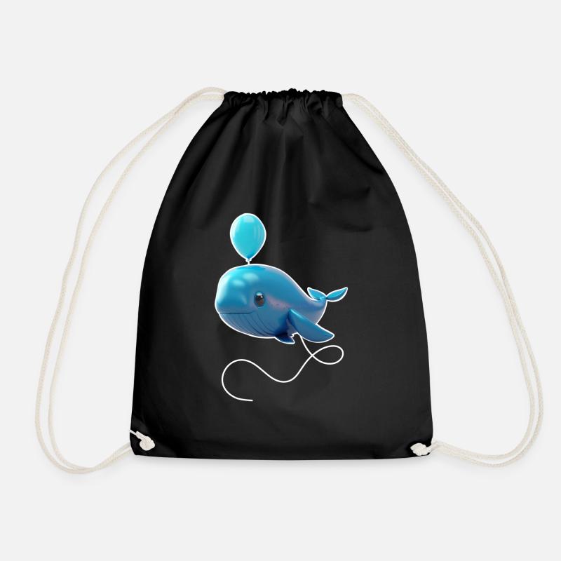 Whale Balloon - Blue - Drawstring Bag - black