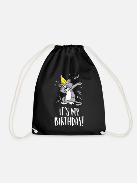 It's my birthday - Birthday and party cat - Drawstring Bag - black