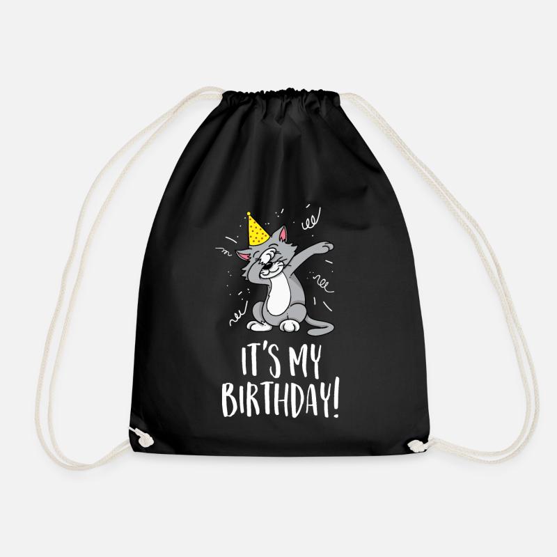 It's my birthday - Birthday and party cat - Drawstring Bag - black