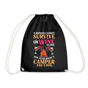 Camping Wine Drinker Beginner Camper Hiking - Drawstring Bag - black - Front