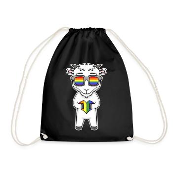 Rainbow - goat with glasses and heart - Drawstring Bag - black - Front